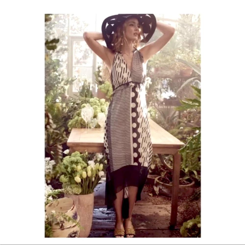 Anthropologie Black and White Patterned Midi Dress